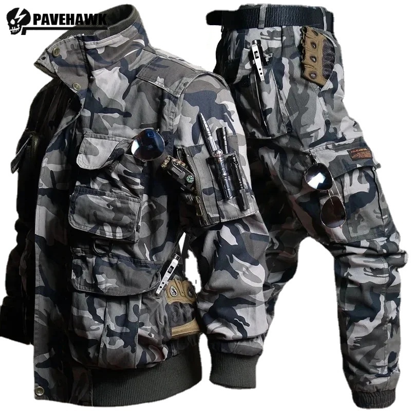 Safari Outdoor Hunting Jackets - Męski zestaw kamuflażu kilka kieszeni kurtka