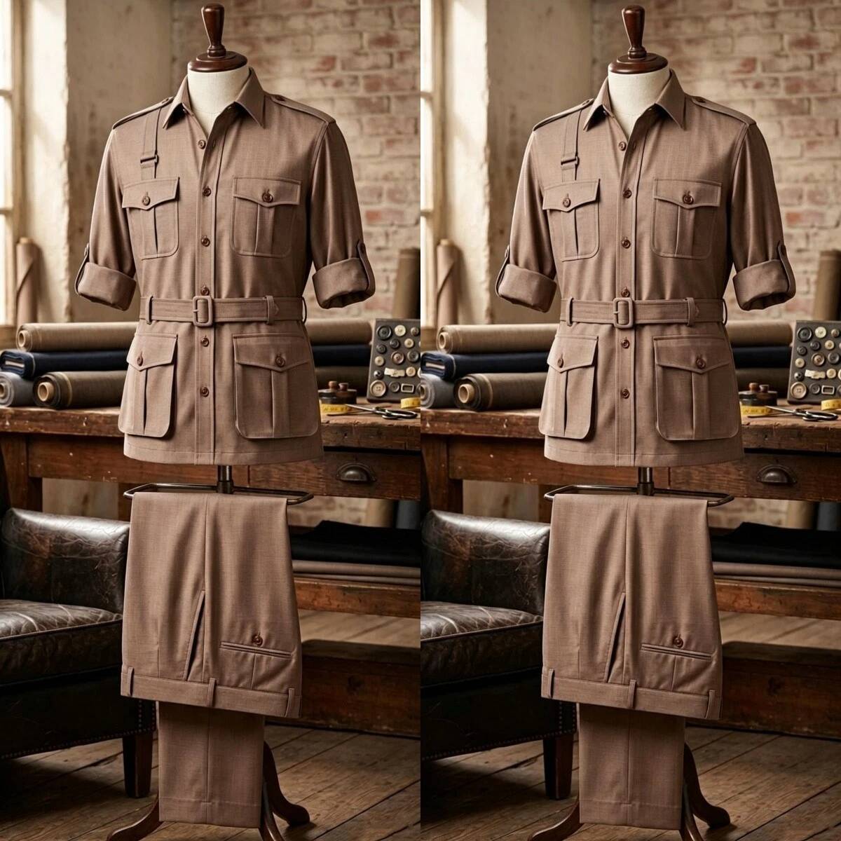 Safari Outdoor Hunting Jackets - Męski dwuczęściowy garnitur safari w kolorze