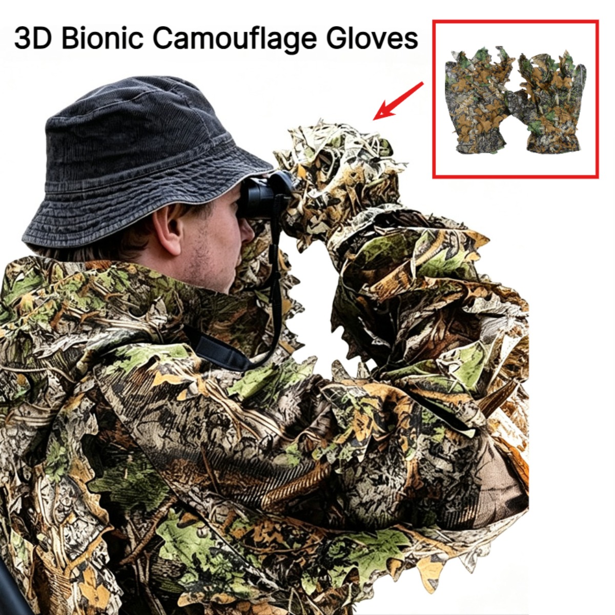 Outdoor Hunting Photography - Rękawice myśliwskie 3D z kamuflażem liściastym,
